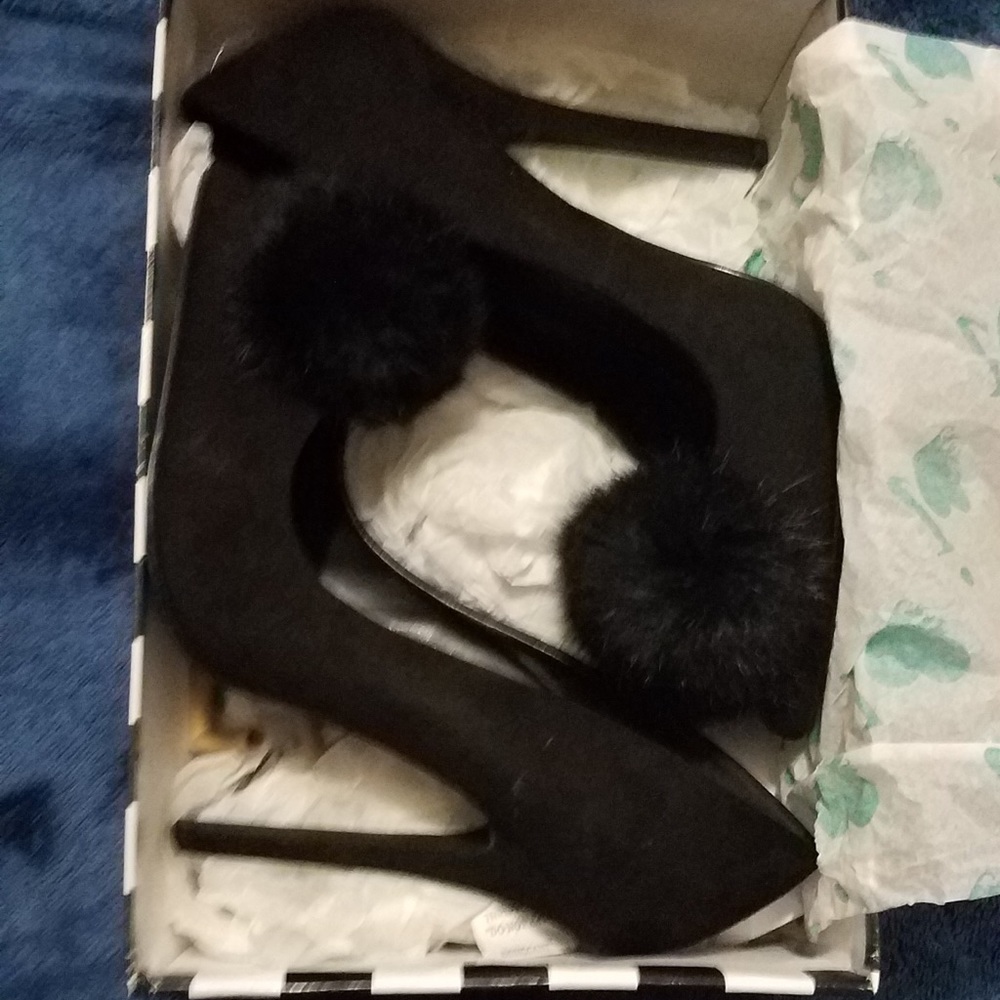Black faux suede heels